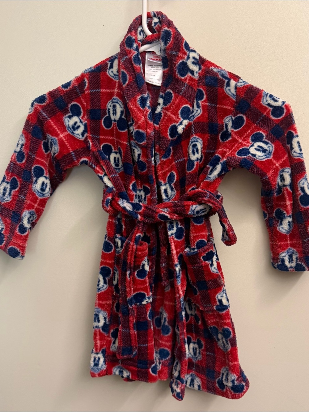 Disney Red Plaid Mickey Mouse Fleece Robe with Navy Accents